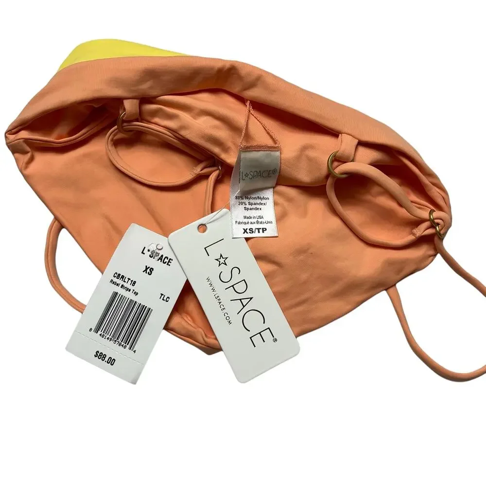L*SPACE Rebel Stripe Bandeau Bikini Top Tangy Lemon Drop Cream XS NEW